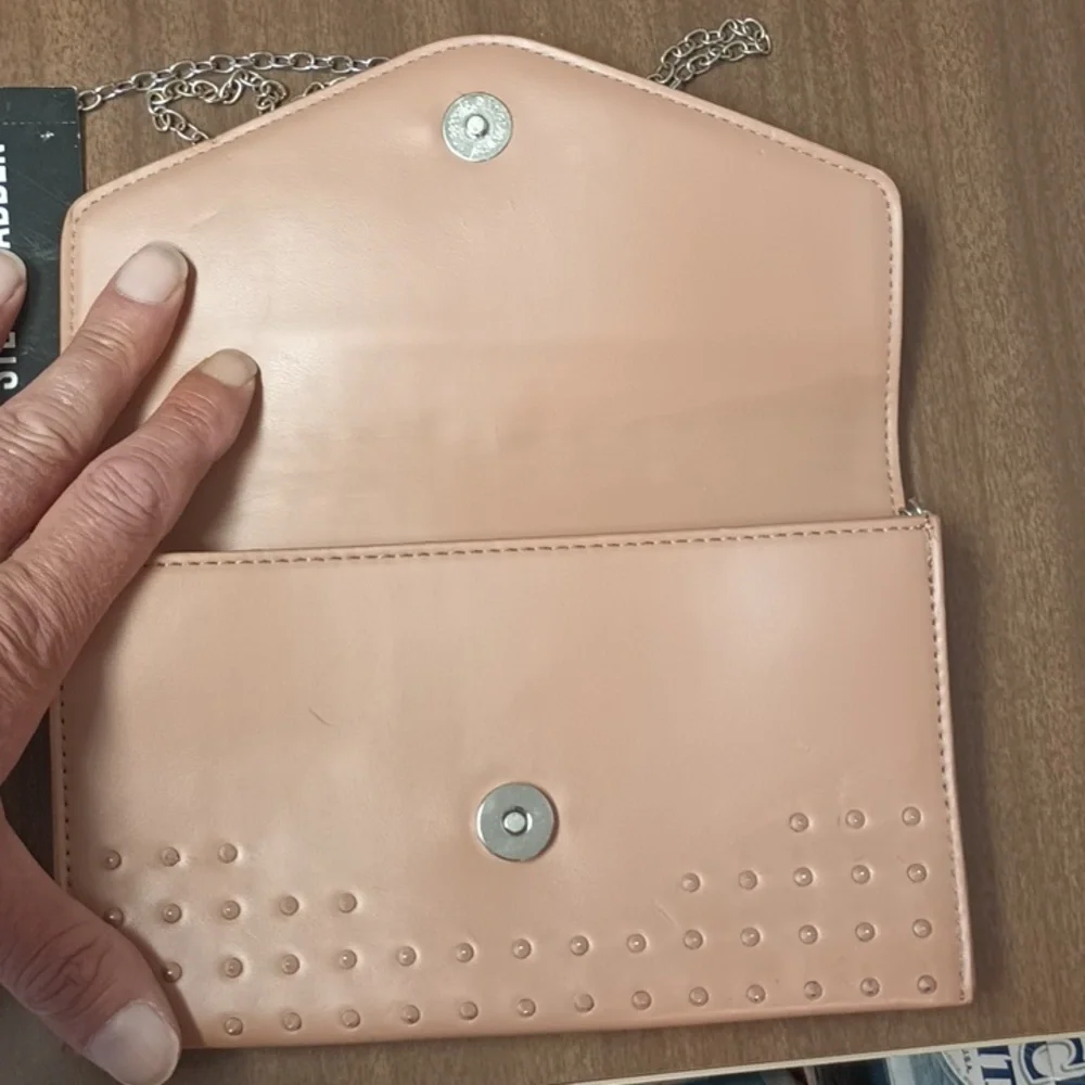 Steve Madden Tan Studded Clutch with Chain - Picture 2 of 7